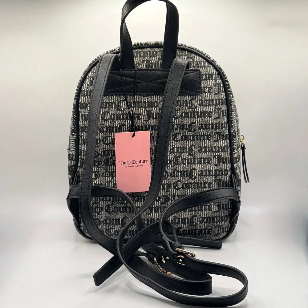 Juicy Couture Freshly Picked Backpack Black Beige Gothic Logo Strawberry Charm